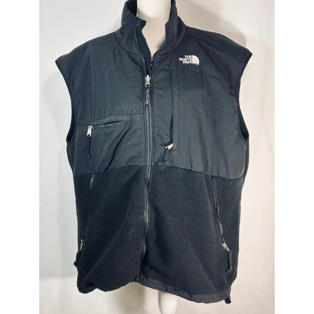 The North Face Denali Fleece Vest‎ Mens Black Full Zip Jacket Nylon Overlay
